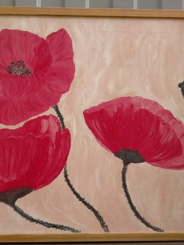 Oil Painting Flowers Red Poppies Original Art Handmade Canvas 28x20 Inch