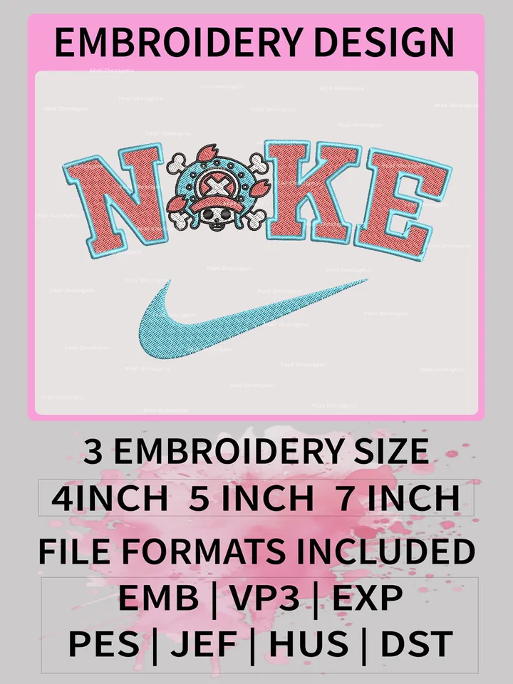 Nike Tony Tony Chopper Machine Embroidery Pattern – One Piece x Nike Cute Embroidery Design 🩵🏴‍☠️✔️