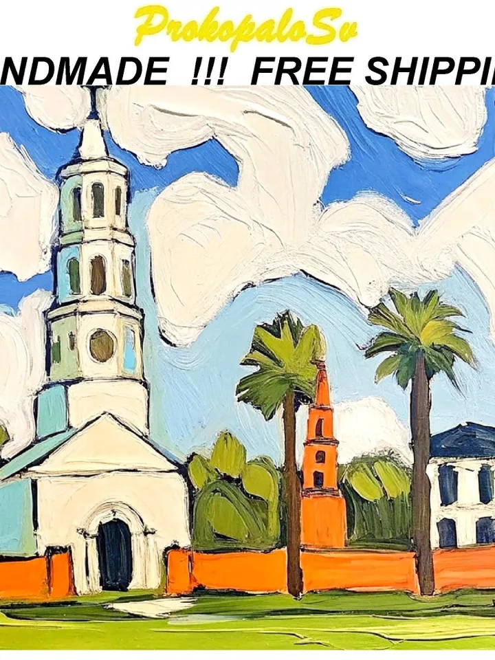 Charleston Oil Painting  St. Michael's Church Original Fine Art South Carolina Impasto Artwork Travel Gifts by ArtProkopaloSv