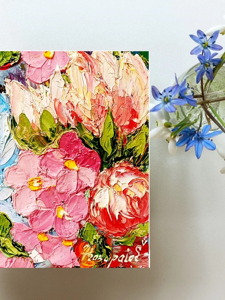 Flowers Oil Painting Floral Original Art Impasto Tulips Art Spring Gifts for Her by ArtProkopaloSv