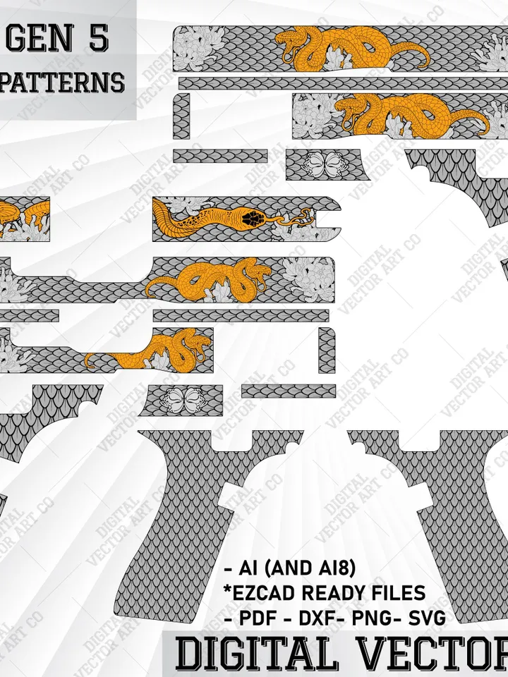 Glock 19 gen 5 Snake Scale Patterns | Snake Skin Vector | Engraving Glock 19 | Svg Glock | Floral vector Design | Customs Glock Art