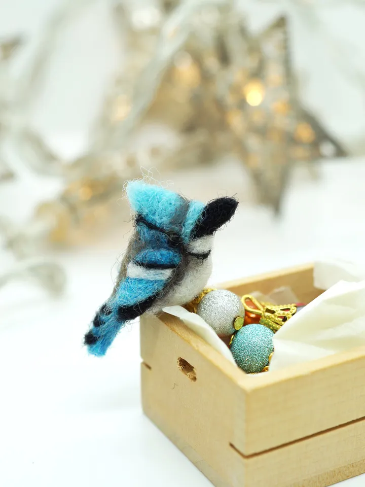 Tiny needle felted blue jay, miniature bird, made to order