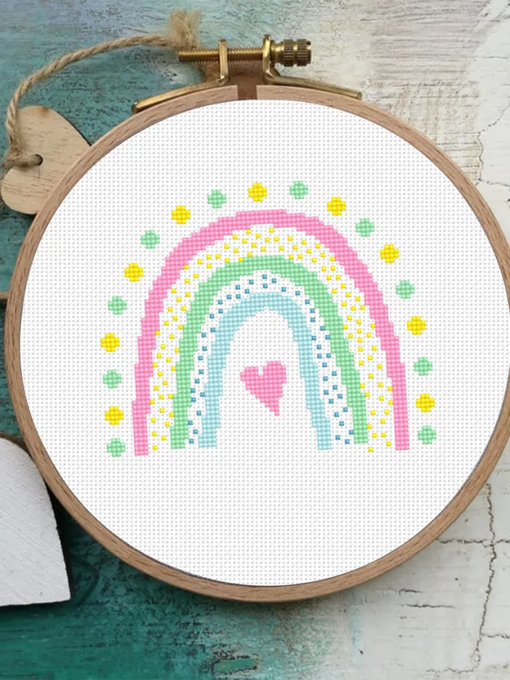 Small pastel rainbow cross stitch pattern PDF download Simple rainbow pattern digital PDF, Easy rainbow embroidery beginner Baby pattern #O4