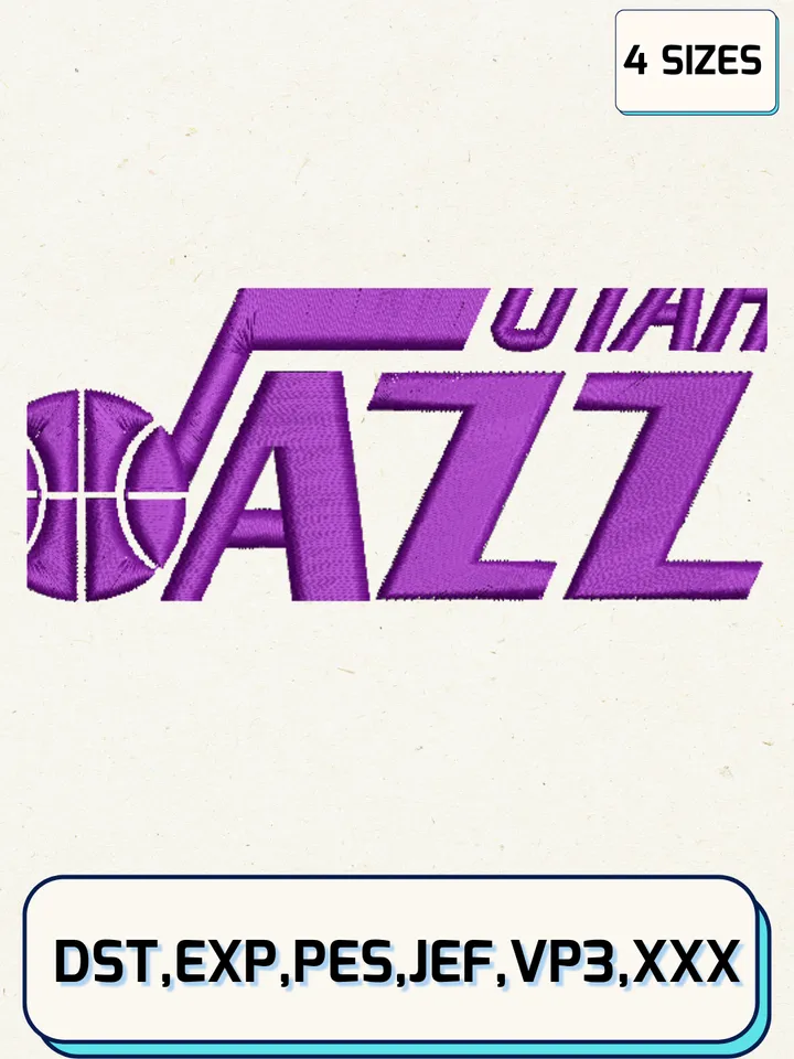 Utah Jazz Logo Embroidery Design Files,NBA Logos Embroidery Designs,Machine Embroidery Files,4 Sizes