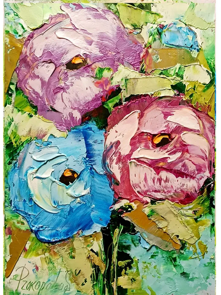 Peony painting Flowers original oil painting Small Original art Peonies wall art Pink peonies artwork Floral New home gifts 7x5 in