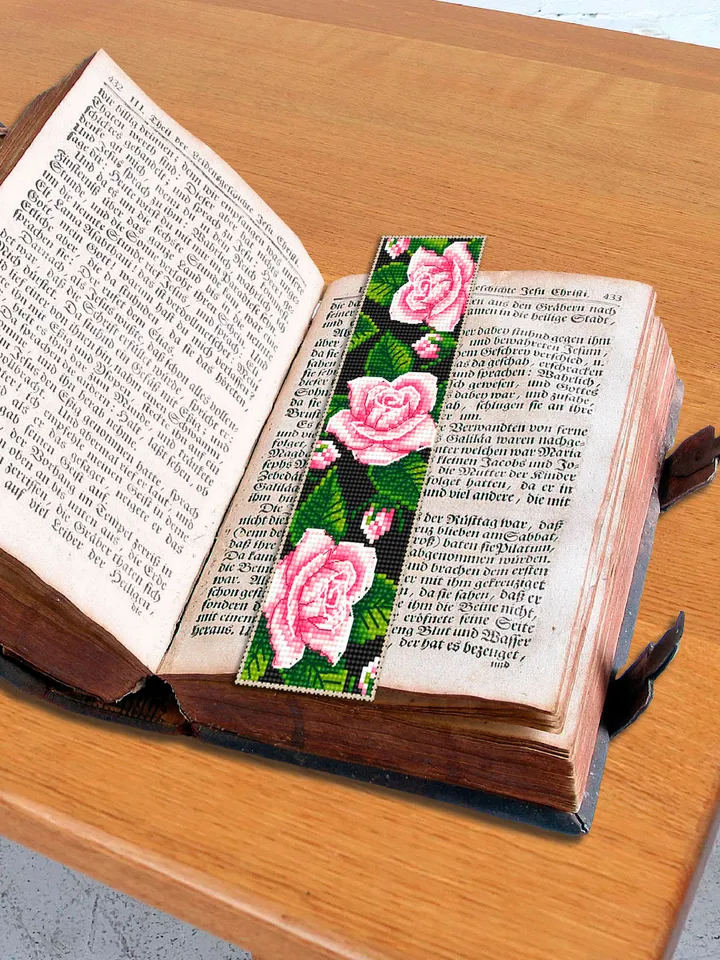 Flower bookmark cross stitch pattern PDF download Pink rose cross stitch chart, Handmade bookmark digital PDF, Cute bookmark for women #B211