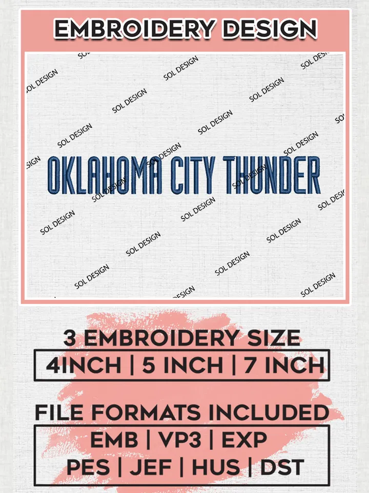 NBA Oklahoma City Thunder Text Logo Embroidery Designs, Oklahoma City Thunder Embroidery Design Files, NBA Machine Embroidery Designs, NBA Embroidery Designs, Digital Download