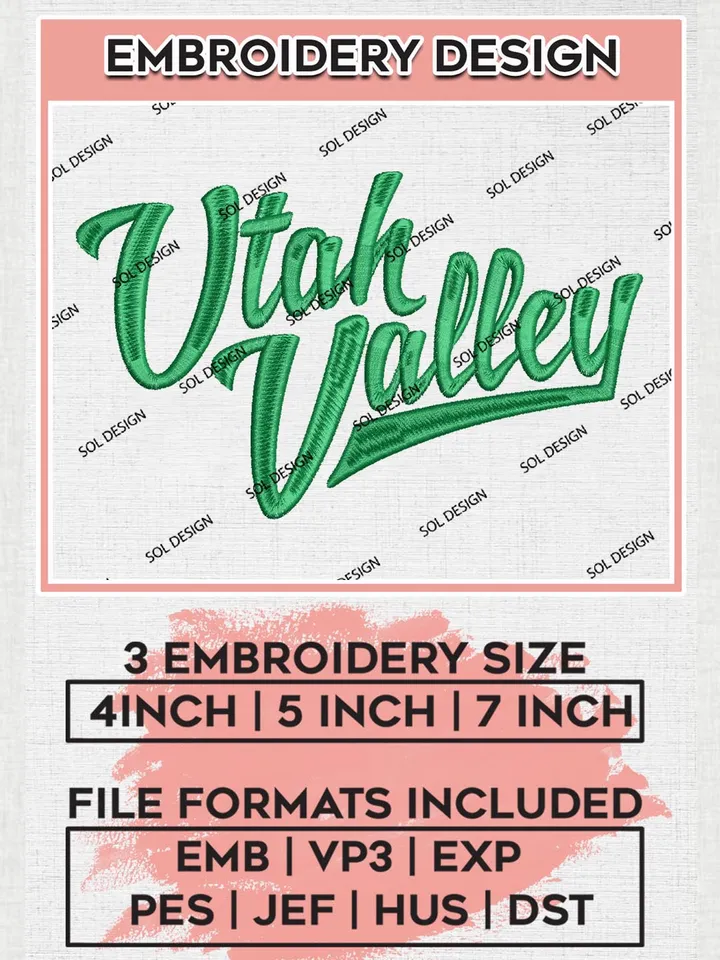 Utah Valley College Team Logo Embroidery Design Files, NCAA Utah Valley Wolverines Machine Embroidery, NCAA Teams, 3 sizes, NCAA Machine embroidery designs, Digital Download
