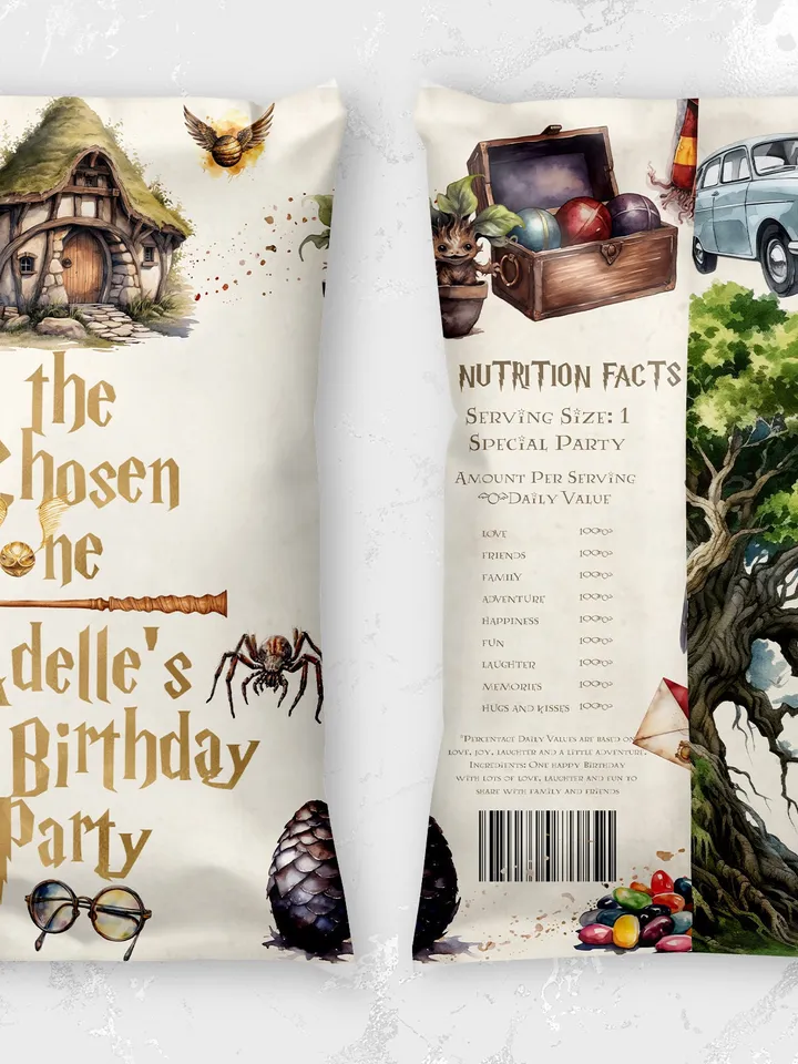 Editable Chips Bag Label Birthday Party; Magic School 1st Birthday; Printable Chips Bag Potato Label; Magical Party Decoration; Wiz1320