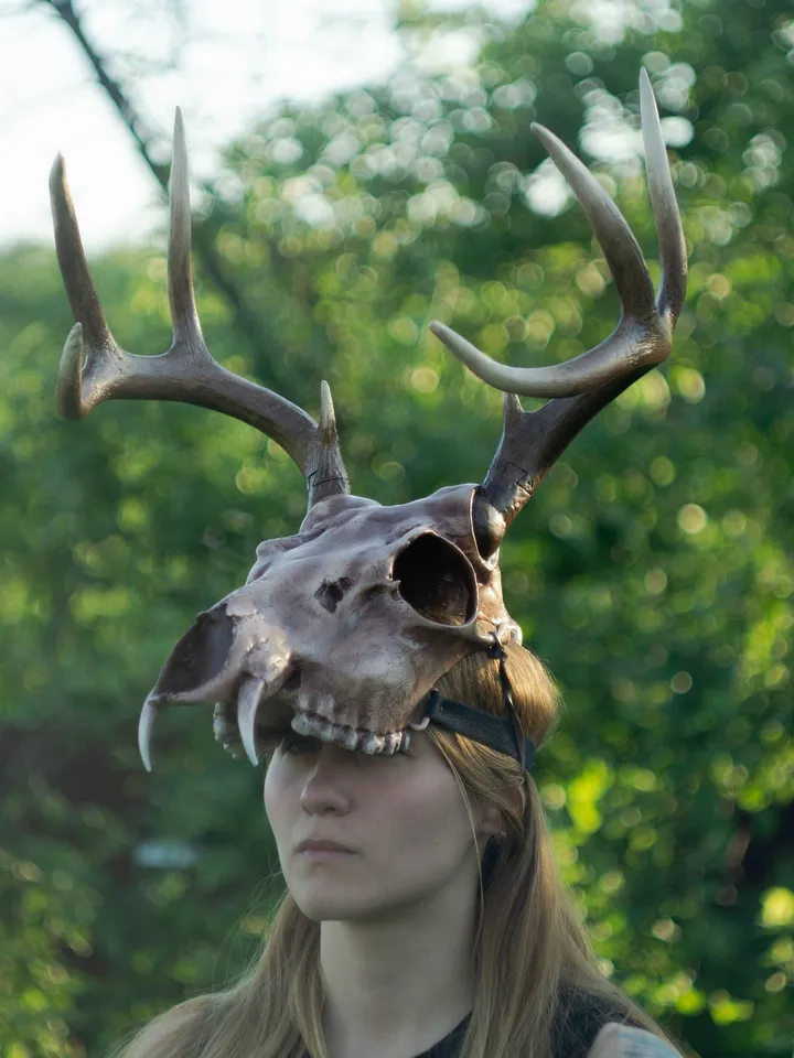 Deer Skull Mask, Antler Mask, Realistic Skull Mask, tribal headpiece, Headpiece skull, ritual mask, pagan headdress, skull costume mask