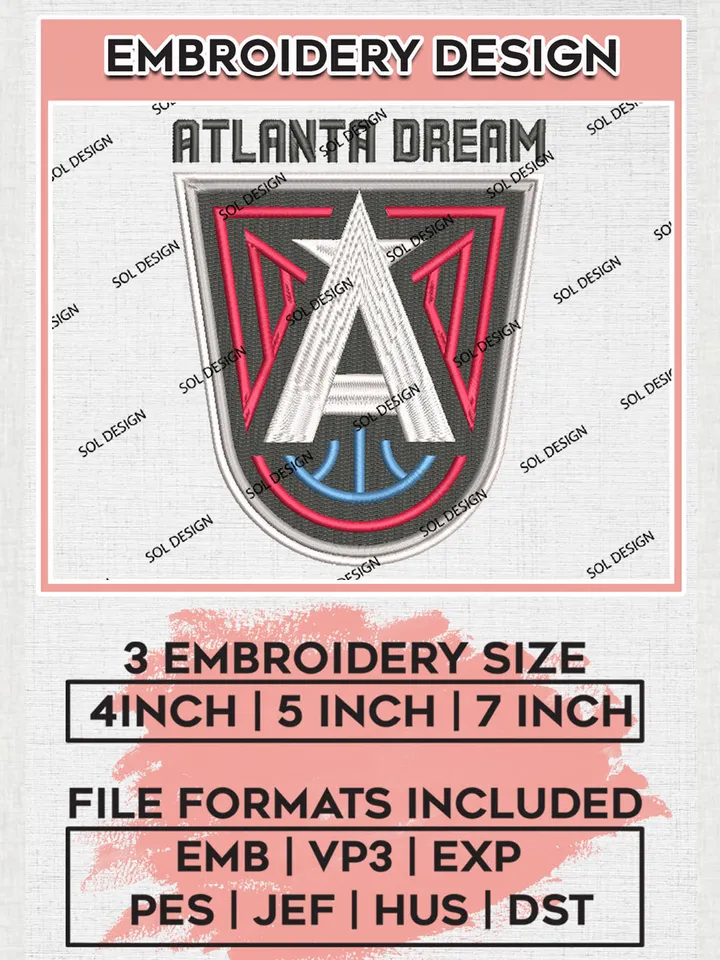 Atlanta Dream WNBA Team Logo Embroidery Files, WNBA Dream Team Embroidery Designs, WNBA Teams, 3 sizes, Machine embroidery designs, Digital Download