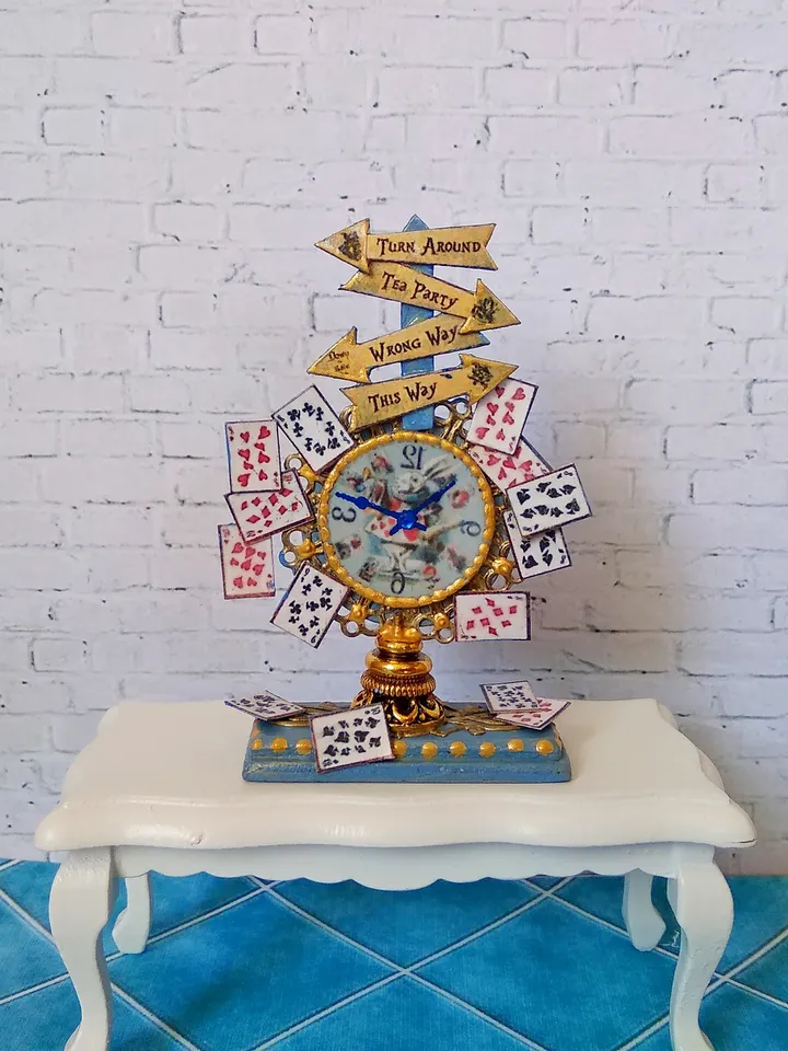 Doll clock in the style of Alice. Imitation.1:12 scale.