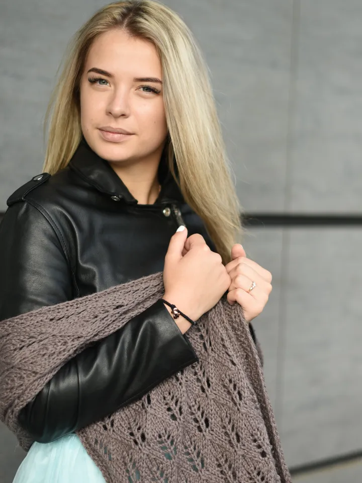 Beige warm openwork knitted scarf/ Winter accessory