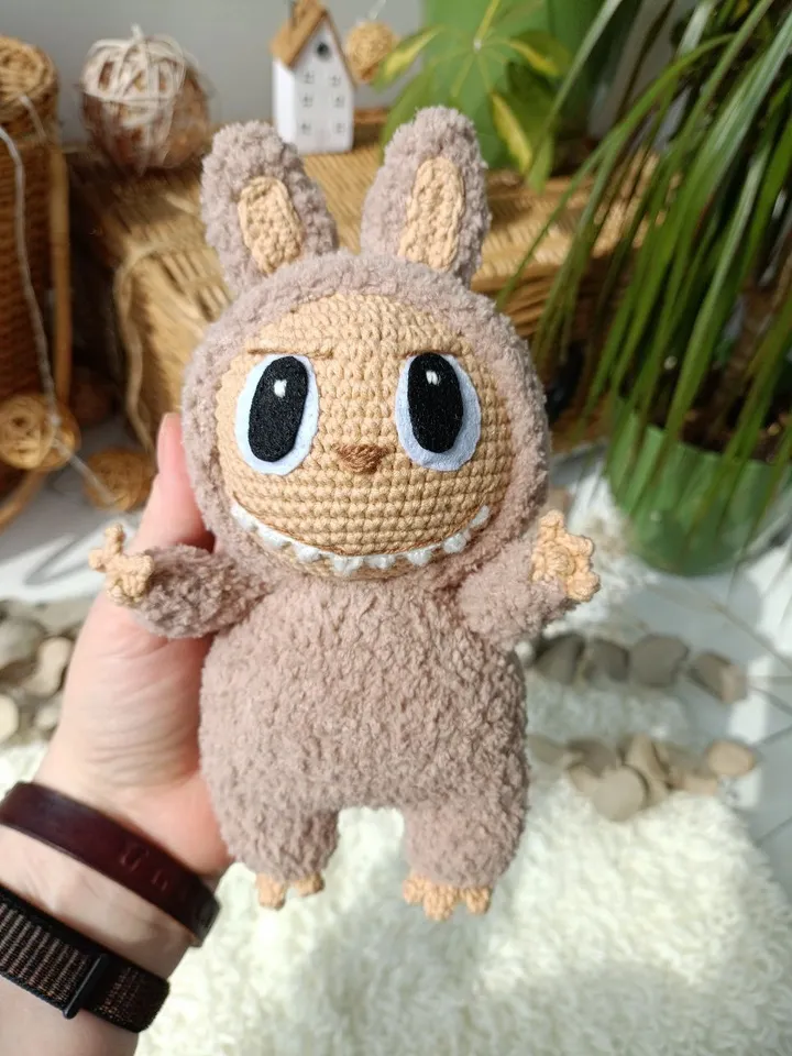 Amigurumi Labubu crochet pattern. Popular teddy bunny Labubu pattern. Labubu crochet pattern toy.