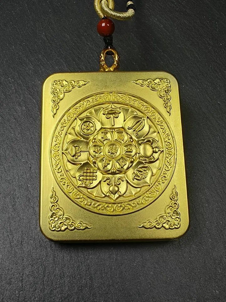Gandhanra Hand Painted Tibetan Gau Ghau Shrine,Consecration Yellow Jambhala Amulet,Mini Tibetan Buddhist Altar Pendant