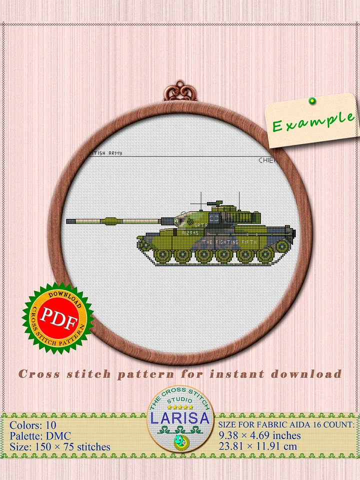 Chieftain Tank Cross Stitch Pattern | Main Battle Tank Chieftain | British Tank Chieftain Chart