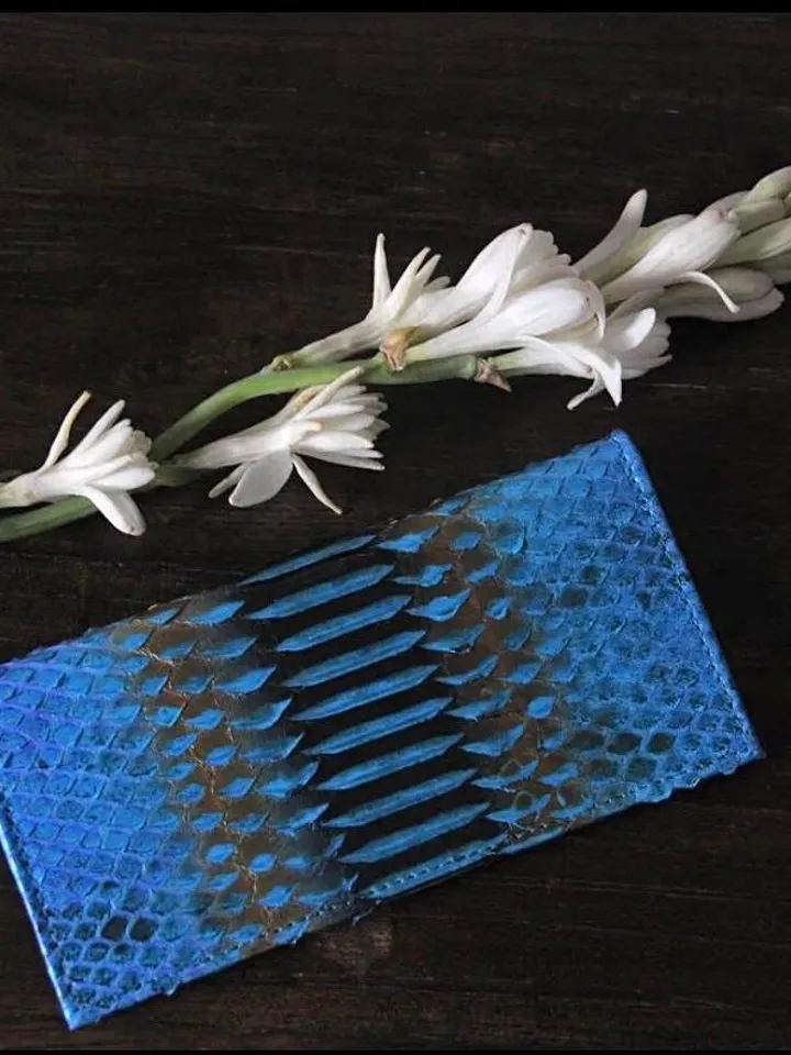 Genuine python skin flat unisex turquoise wallet / small money reptile blue purse / exotic leather snakeprint / cardholder gift idea