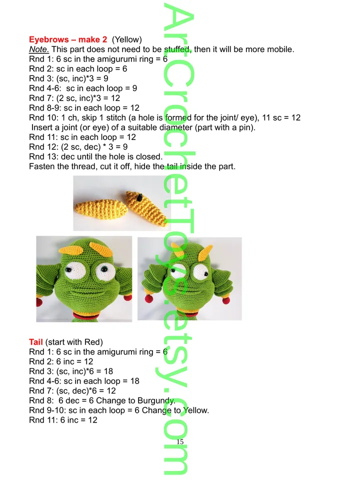 PDF Crochet pattern ALIEN/MONSTER with movable eyes and eyebrows