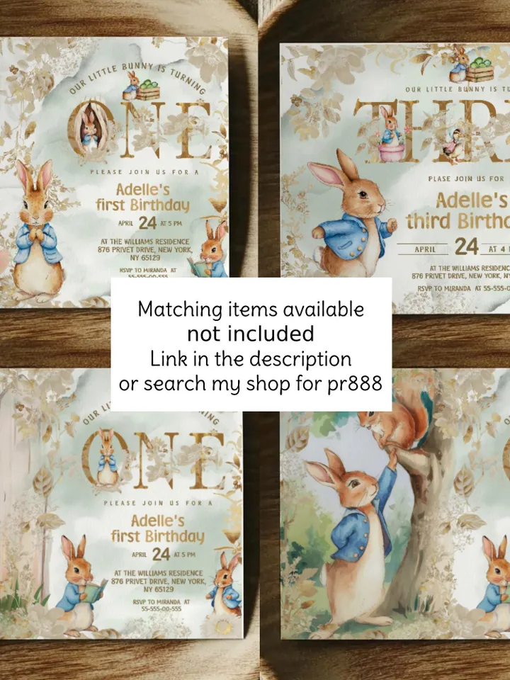 Editable and Printable Custom Sign template for 1st Baby Birthday party in Peter Rabbit style instant download and unlimited access pr888