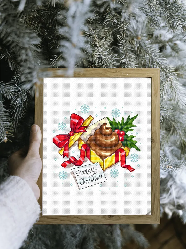 Funny Christmas present cross stitch pattern PDF download Poop cross stitch chart, Christmas pattern digital PDF, Merry Christmas sign #N111
