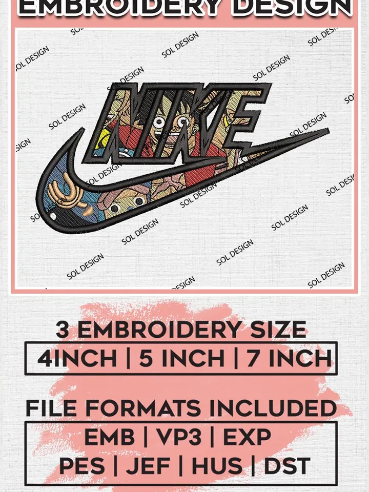 Luffy And Chopper Nike Embroidery Files, Nike Embroidery, One Piece, Anime Inspired Embroidery Design, Machine Embroidery Digital Download EMB_ANIME_179