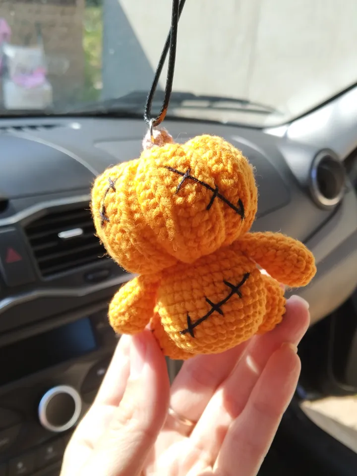 Plush Pumpkin Car Accessory, Halloween Car decor, Hanging Car interior, Rearview Mirror Keychain, Creepy Cute Plushie, stuffed pumpkin, goth car charm, kawaii car decor, gift for a guy