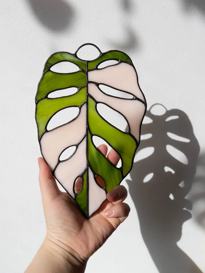 Stained glass monstera, Floral home decor, Plant lover gift