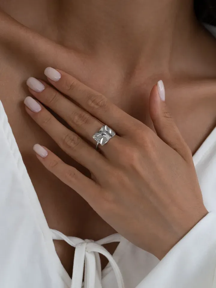 Ring silver 925 women's, ring crumpled silver