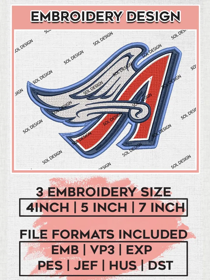 Los Angeles Angels Team Logo Embroidery Files, MLB Los Angeles Angels Team Embroidery, MLB Teams, 3 sizes, MLB Machine embroidery designs, Digital Download