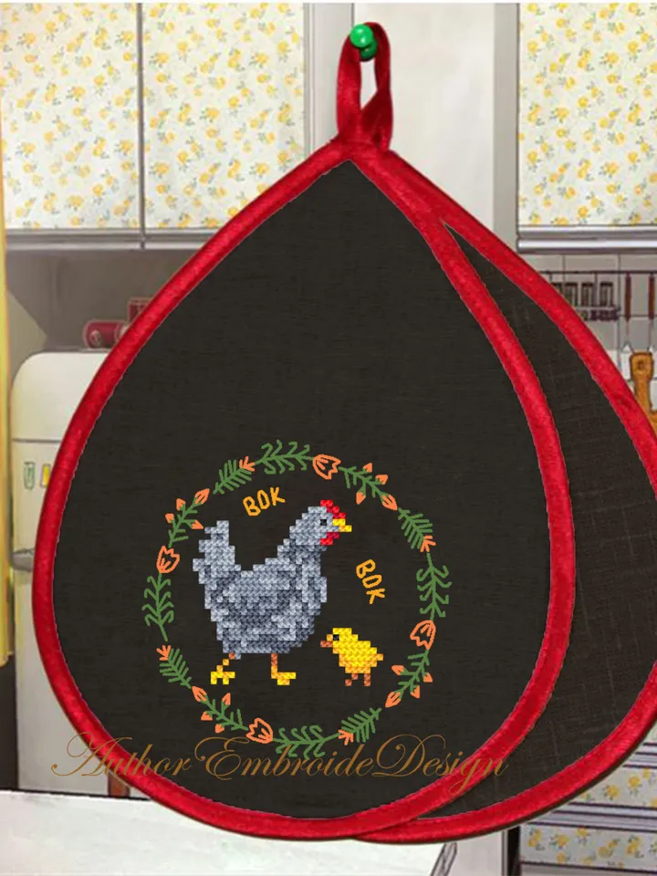 Floral Chicken cross stitch pattern PDF download Hen and Chick cross stitch chart, Small chicken pattern digital PDF, Chicken gift #K28