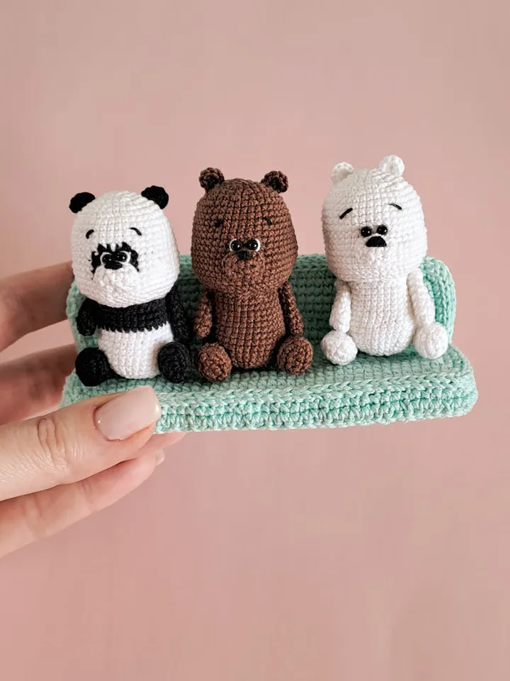 Three crochet bears pattern. Pattern crochet panda, brown and polar bear