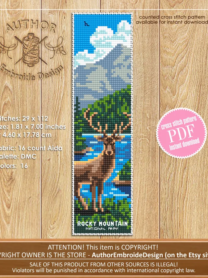 National Park bookmark set cross stitch pattern PDF download Nature cross stitch chart, Digital bookmark pattern PDF, Wild animals #B190