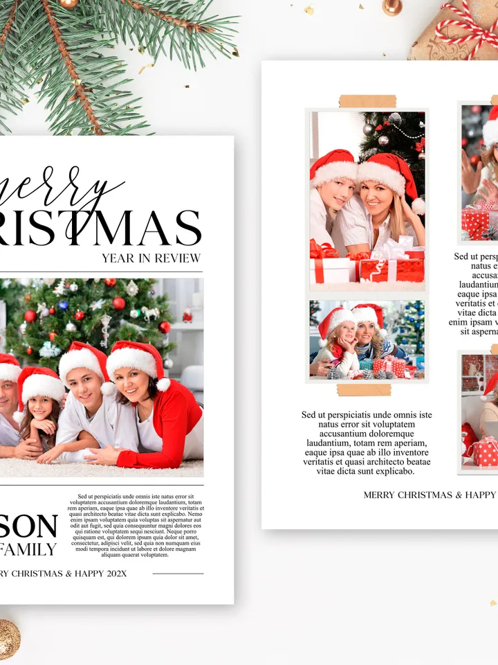 Christmas Newsletter Template, Editable Year In Review Template