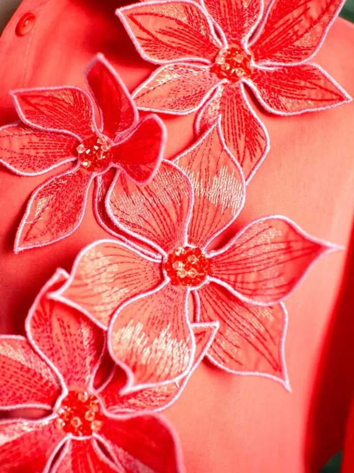 Volumetric flowers for decoration using applique technique machine embroidery design