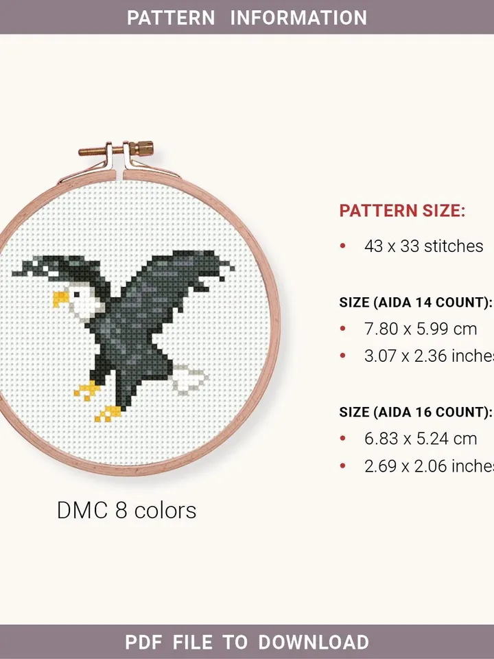 Mini Eagle bird Cross stitch pattern, contemporary, Abstract, Forest, beginner counted, modern chart, DIY, embroidery, instant Digital PDF