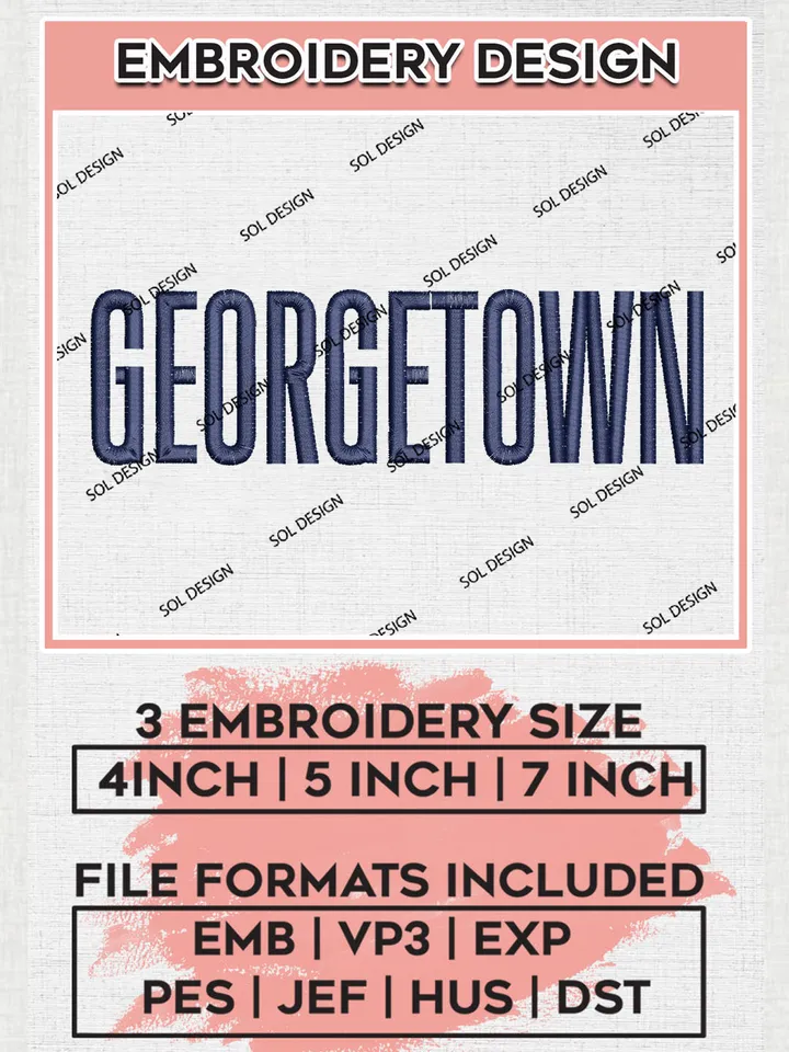 NCAA Georgetown College Team Writing Logo Embroidery Design Files, NCAA Georgetown Hoyas Machine Embroidery, NCAA Teams, 3 sizes, NCAA Machine embroidery designs, Digital Download