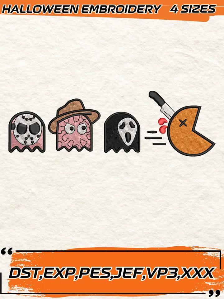 Pacman Inspired Horror Embroidery Design Embroidery Design,Halloween Embroidery Design,4 Sizes, Digital Download