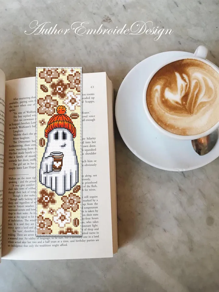 Ghost Bookmark set cross stitch pattern PDF download Cute ghost cross stitch chart Halloween bookmark pattern digital PDF Floral ghost #B376