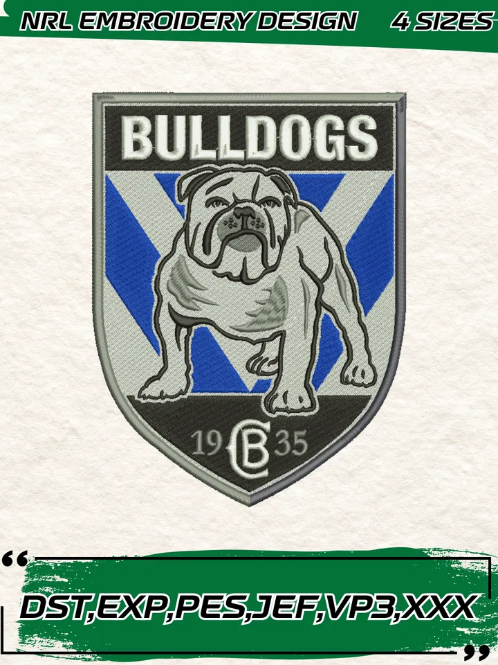 Bulldogs RLFC Logo Embroidery Design,NRL Machine Embroidery Digitized Pes File,4 Sizes, Instant Download