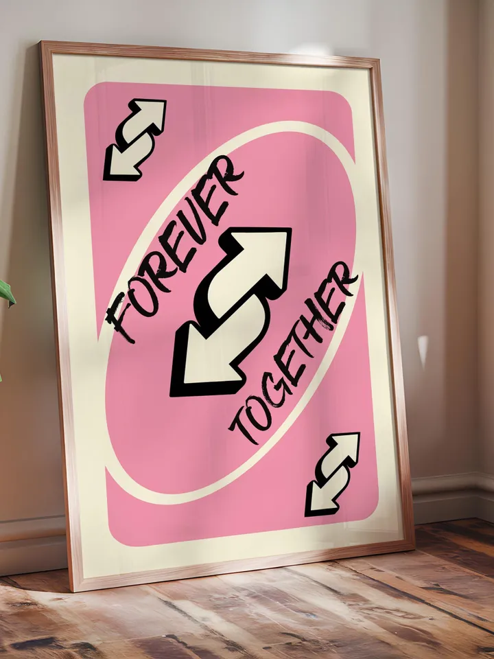 Forever Together play Reverse Card Wall Art Funny Meme Poster Digital Download Pink Black Typography Pop Culture Print Game Room Meme Decor