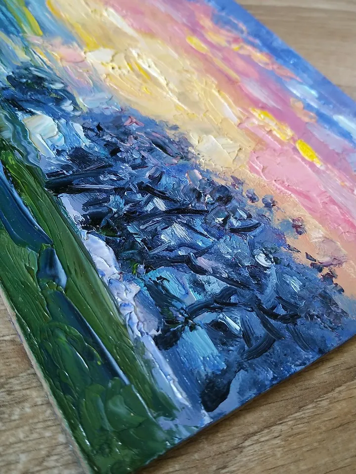 Landscape Original Painting Impressionism Art Trees Sky Sunset Artwork