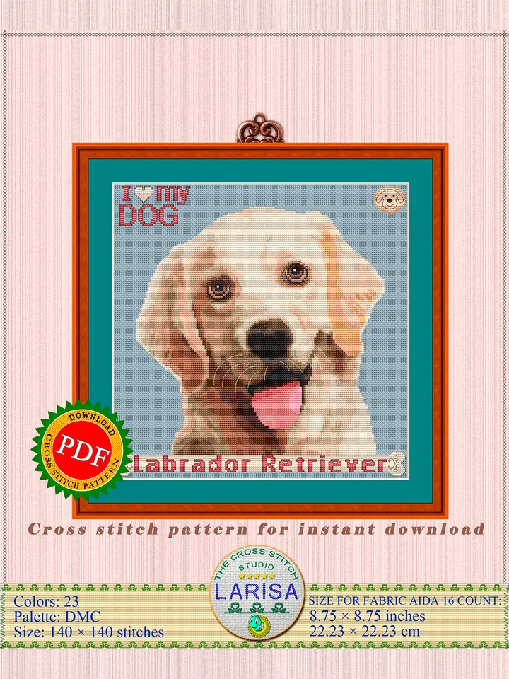 Labrador Cross Stitch Pattern | Yellow Lab