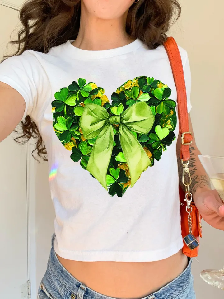 St. Patrick’s Day Heart Bow, Brushstroke png, 4 leaf clover png, St Patrick's Day png, Irish png, Shamrock png designs, Coquette st patrick