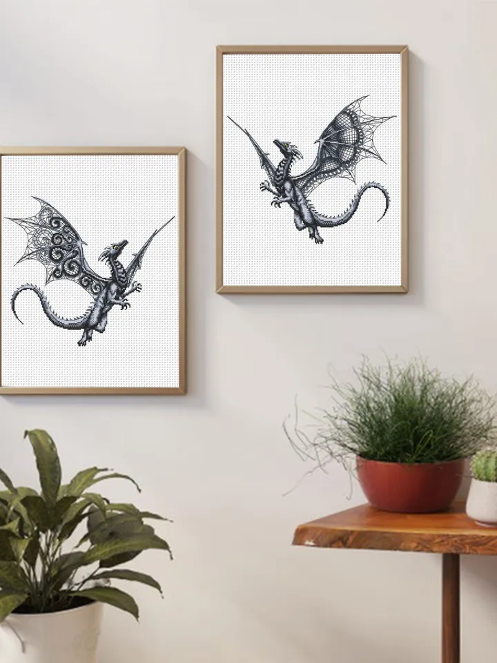 Dragon set cross stitch pattern download PDF Fantasy animal cross stitch chart, Dragon embroidery PDF, Blackwork patterns, Dragon art #K38
