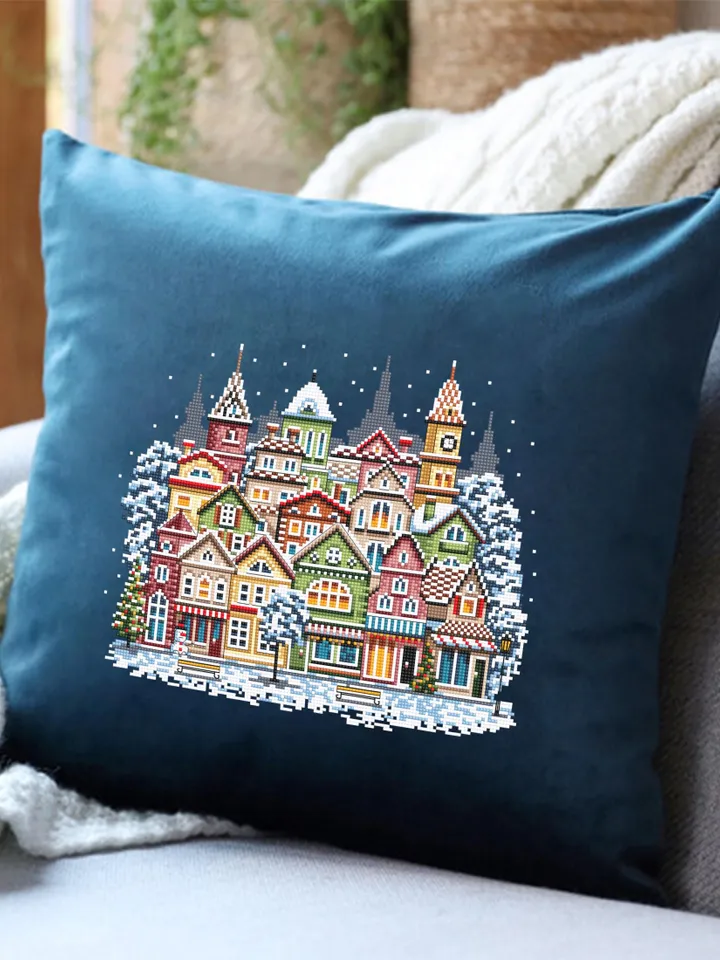 Christmas houses cross stitch pattern PDF download Winter cross stitch chart, Christmas city pattern digital PDF, Urban landscape #N144