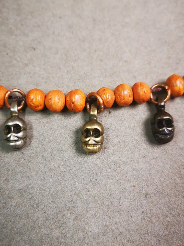 Gandhanra Handmade Tibetan Mala Pendant,Skull Citipati Amulet for Prayer Beads,Bag Hanging,0.8" × 0.3"