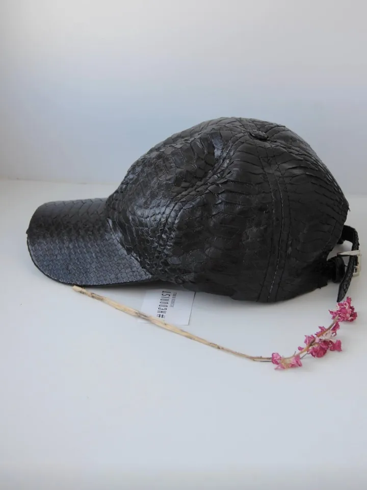 Genuine python skin women baseball cap | women accessories | exotic leather cap | genuine python skin | Black leather cap