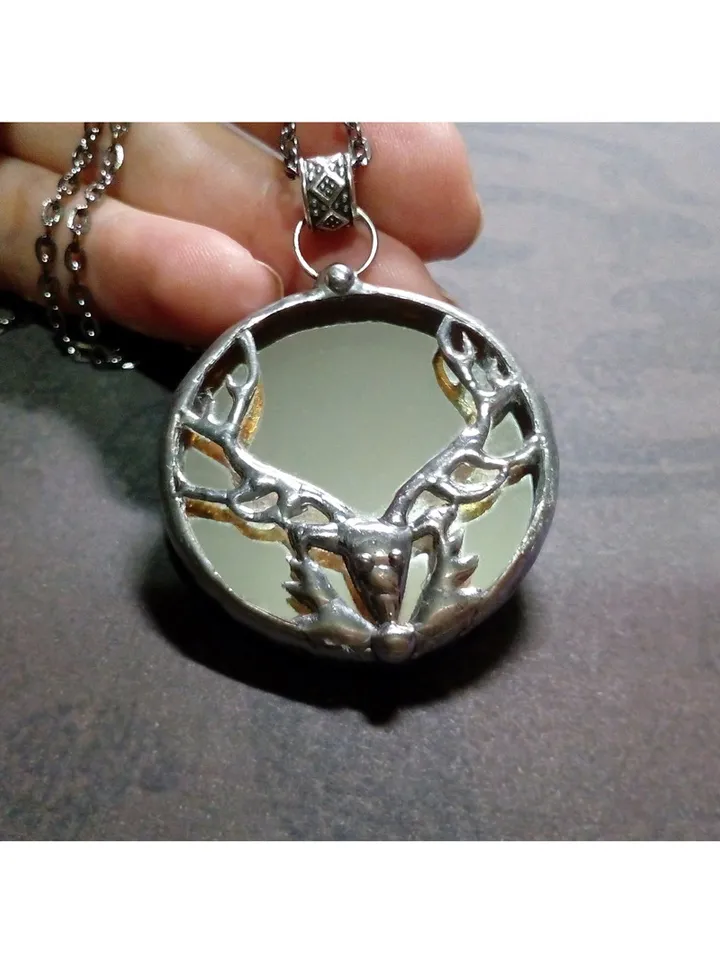 Deer antler jewelry, Deer head necklace, Noel, Yule jewelry. Christmas deer, stag head pendant