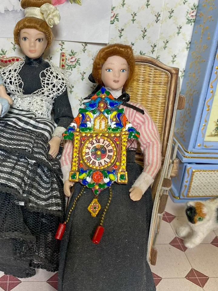 Imitation watch. Dollhouse miniature. Handmade. Author's design.1:12. Three-dimensional clock for a dollhouse. Wall clock.