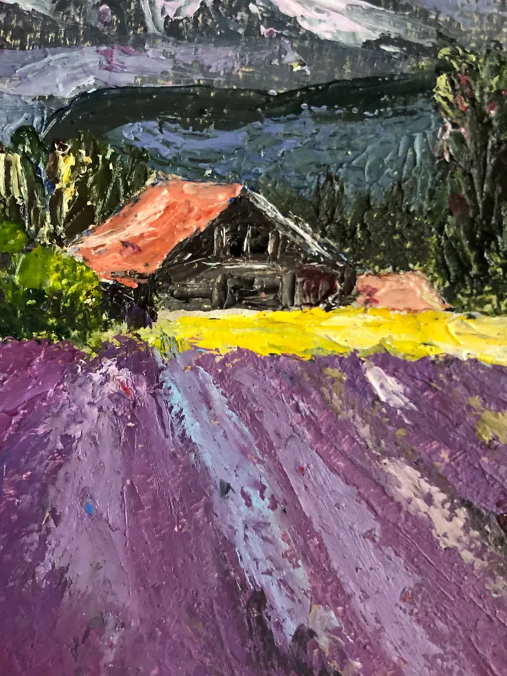 Original oil painting beautiful lavender field Home art wall Decor landscape 6x6 inches